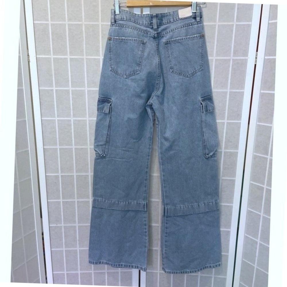 Cargo Jeans 8 High Rise Wide Leg Y2K Light Wash Grunge Baggy Urban Made by Zoe - Picture 3 of 8